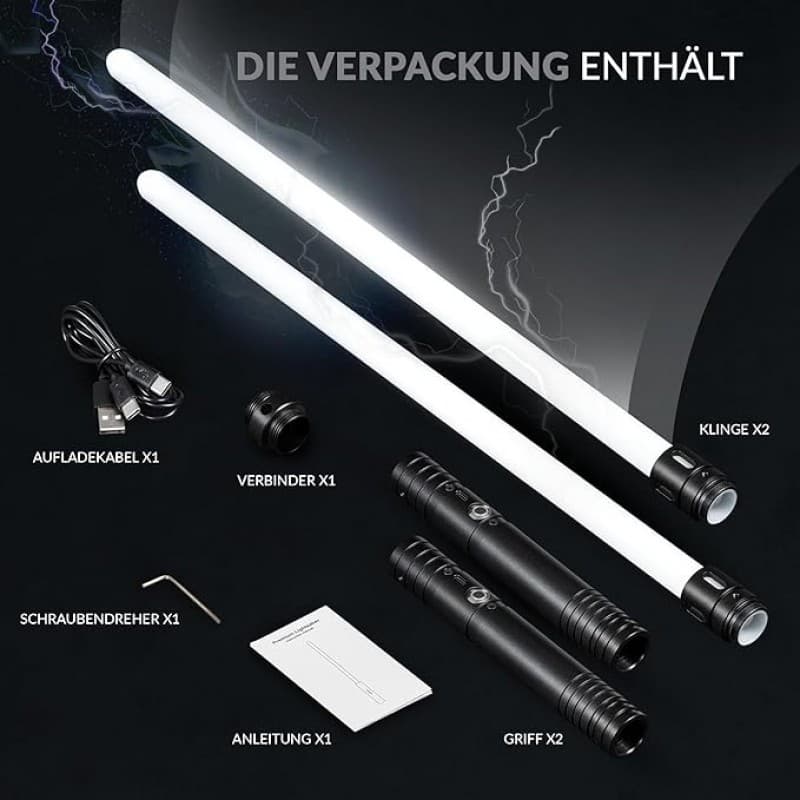 Lichtschwert für Kinder und Erwachsene 2er Set wiederaufladbares Doppel-Lichtschwert Doppelklingen-L – 2