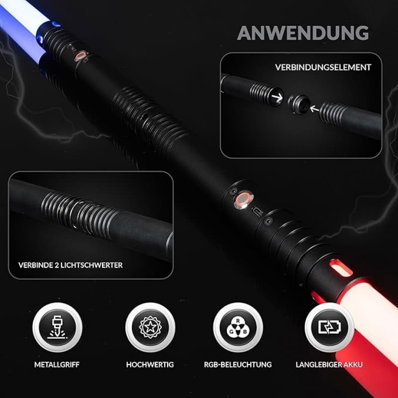Lichtschwert für Kinder und Erwachsene 2er Set wiederaufladbares Doppel-Lichtschwert Doppelklingen-L – 4