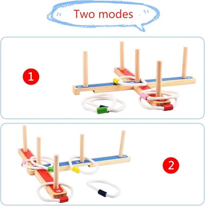 Wurfspiel Quoits Gartenspiele für Kinder und Erwachsene 5 Stück Seilringe aus Holz + 8 Stück bunte R – 2