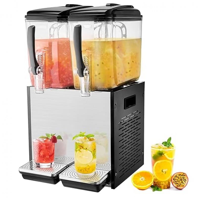 2er Getränkespender mit 2 Tanks Saftspender 12 L (pro Tank) 286 W Edelstahl Eistee-Getränkeautomat – 2