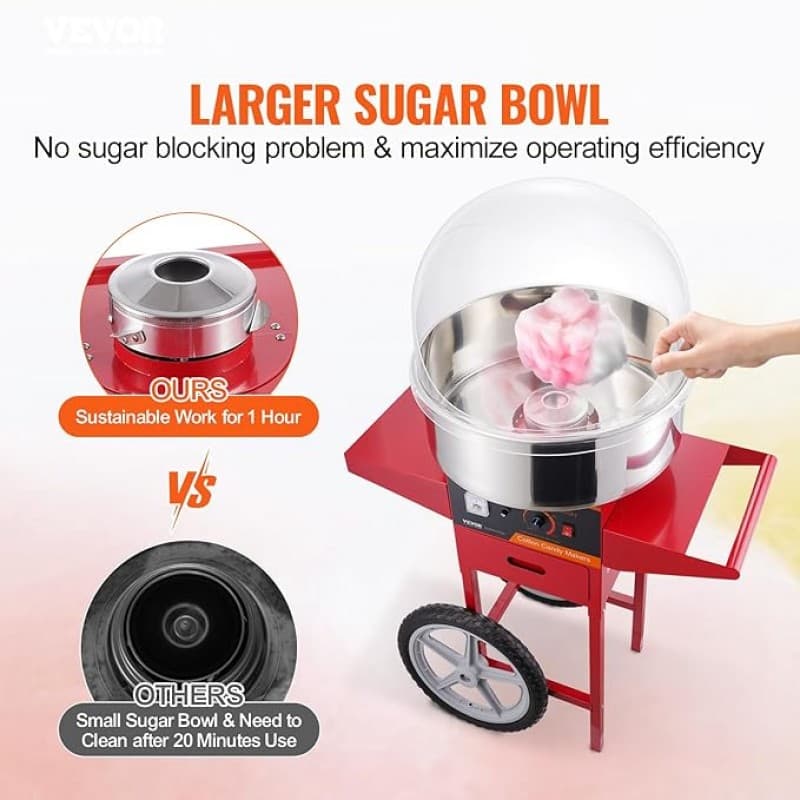 Zuckerwattemaschine mit Wagen Profi elektrisch 1 kW kommerzielle Zuckerwattemaschine rot mit Abdecku – 2