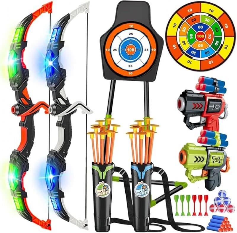 Bogenschiessen Pfeil + Bogen 2er-Pack Pfeil- und Bogenspielzeug für Kinder von 5–12 Jahren Jungen un