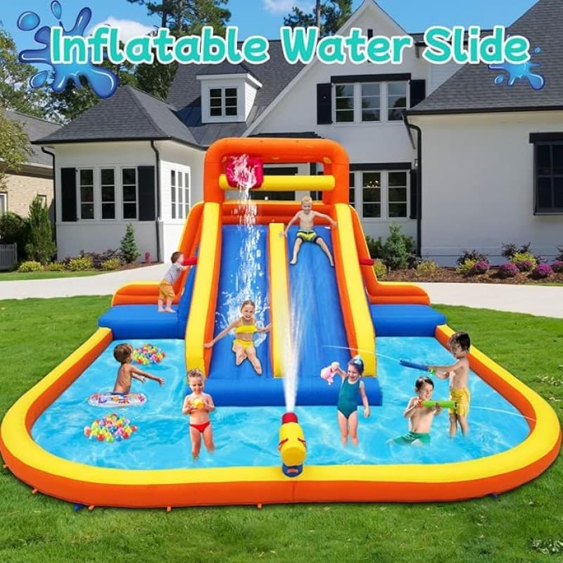 Hüpfburg XXL mit Trocken-/Wasserrutsche Kletterwand & Pool – Sicher & Spaß für Kinder – 3
