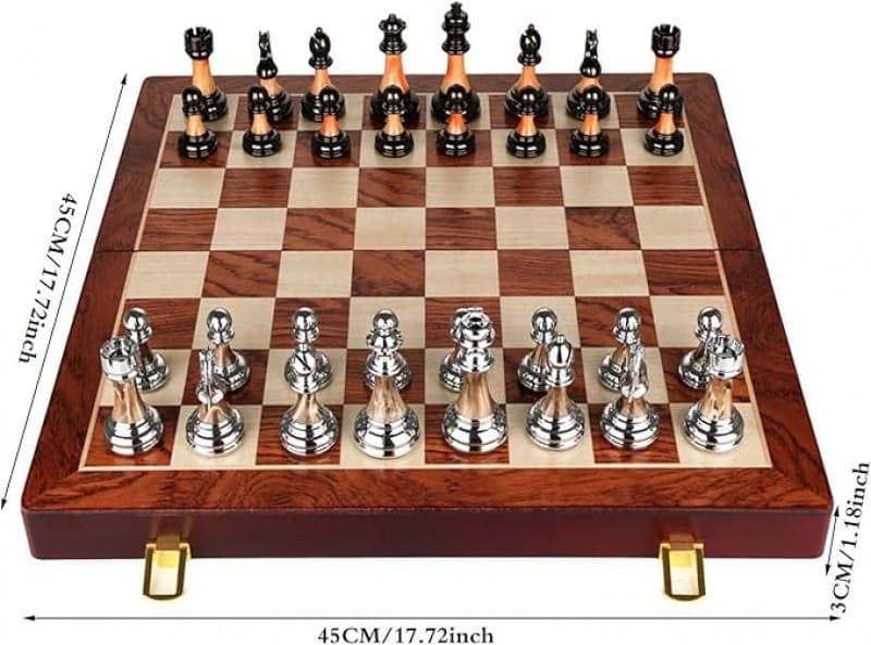 Schachbrett Eleganz Holz hochwertig + edel faltbares Schachspiel Reiseschachbrett handgeschnitzter