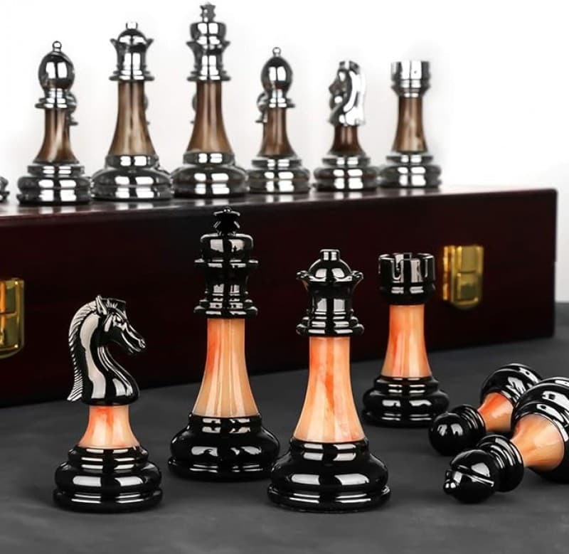 Schachbrett Eleganz Holz hochwertig + edel faltbares Schachspiel Reiseschachbrett handgeschnitzter – 5