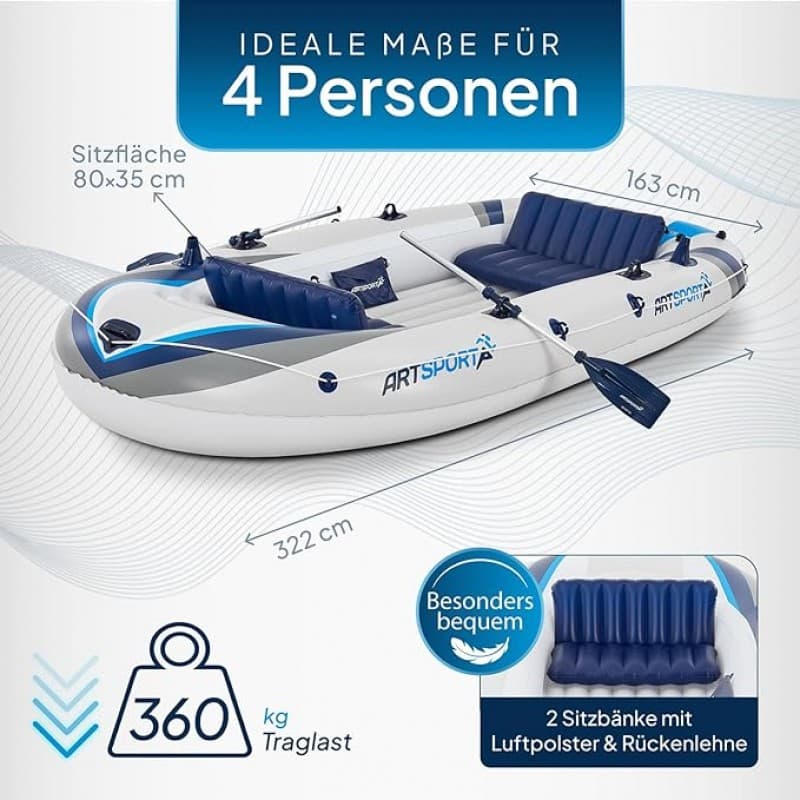 Paddelboot Schlauchboot Boot 322 x 163 cm für 4 Personen – Paddelboot aufblasbar mit 2 Bänken – Rude – 3