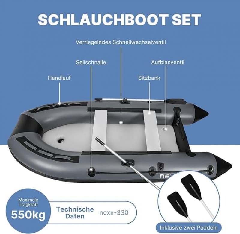 Sportboot Schlauchboot Angelboot Boot 330 x 155 cm mit Luftboden Angelboot mit Tragetasche Hellgrau – 2