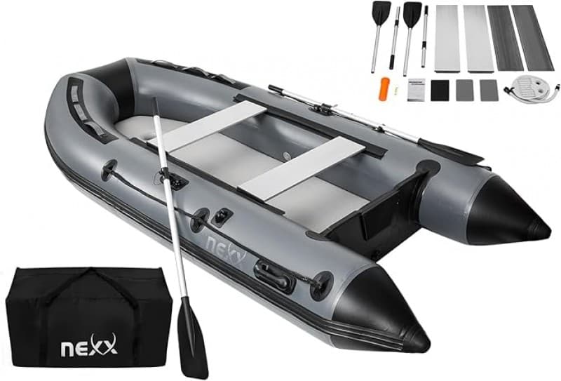 Sportboot Schlauchboot Angelboot Boot 330 x 155 cm mit Luftboden Angelboot mit Tragetasche Hellgrau