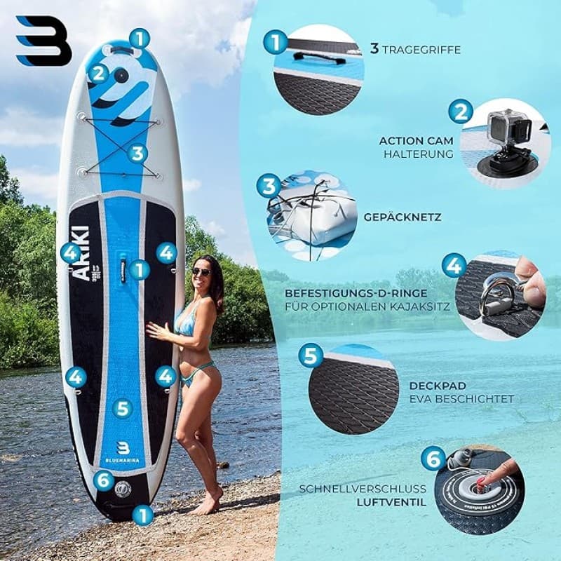 Surfboard Surfbrett Ariki Stand Up Paddle Board aufblasbar 170 kg Tragkraft Stand Up Paddling Set 32