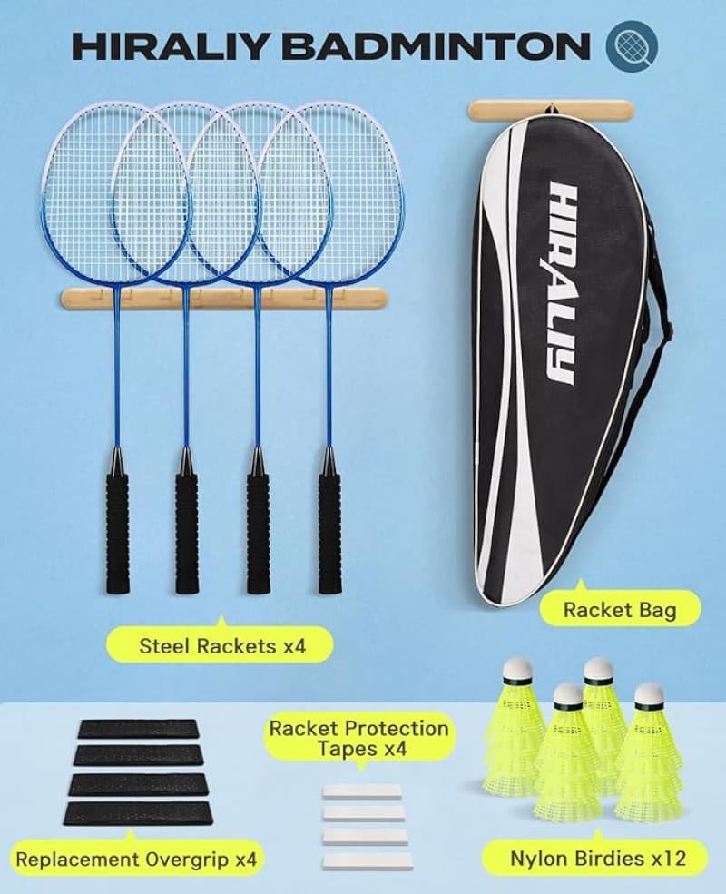 Badmintonschläger 4er-Set Federball 12 Nylon-Federbällen 4 Ersatz-Griffbändern und Badmintontasche – 2