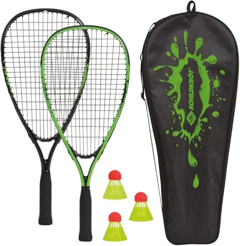 Badminton Set Profi 2 handliche Aluminiumschläger Länge 54,5 cm 3 windabweisende Bälle perfekt