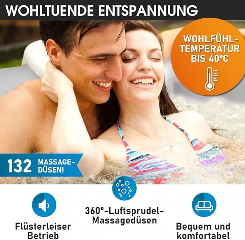 Whirlpool Spa aufblasbar für 6 Personen 185 x 185 cm In-Outdoor Pool 132 Massagedüsen Timer Heizung – 3