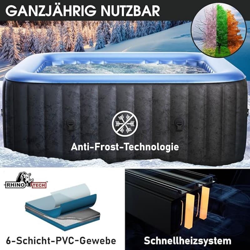 Whirlpool Spa aufblasbar für 6 Personen 185 x 185 cm In-Outdoor Pool 132 Massagedüsen Timer Heizung – 4