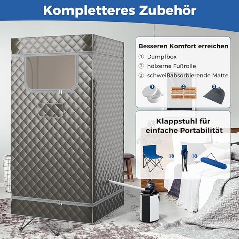Dampfsauna Heimsauna Zuhause oder Campingplatz Sauna Ganzkörpersaunabox mit 3L Dampfgenerator Fernbe – 4