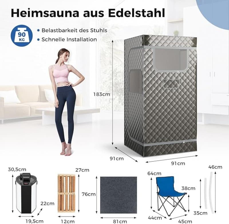 Dampfsauna Heimsauna Zuhause oder Campingplatz Sauna Ganzkörpersaunabox mit 3L Dampfgenerator Fernbe – 5