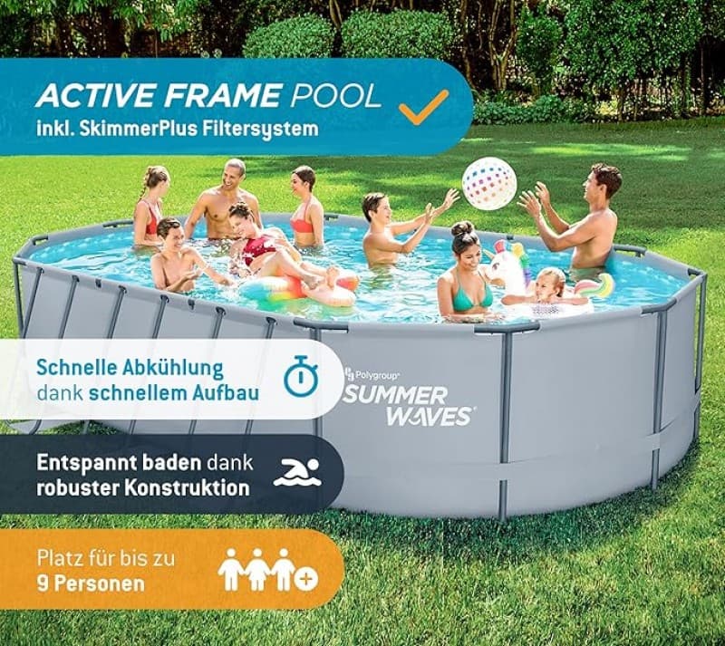 Swimmingpool Gartenpool Pool Komplettset Aufstellpool Oval 610 x 366 x 122 cm Grau mit Filterpumpe F