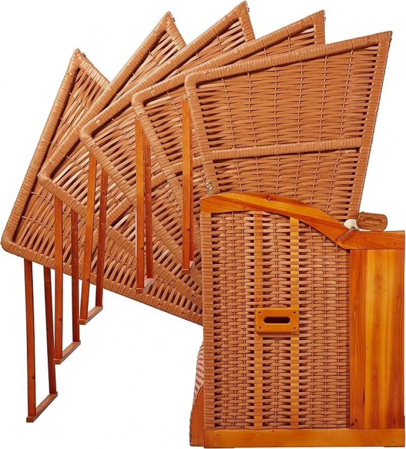 Strandkorb rot Strandschönheit Ostsee 2-Sitzer Vollholzfront beige burgund kariert Strand Balkon Ter – 4