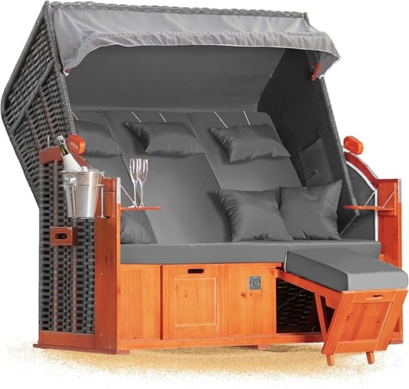 Strandkorb 2,5 Sitzer Klassik XXL 160 cm breit Volllieger inkl. Strandkorbrollen ideal für Strand Ca