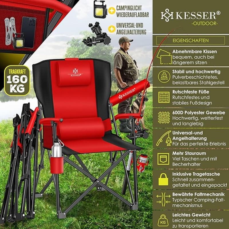 Campingstuhl faltbar bis 160 kg | Angelstuhl Faltstuhl Klappstuhl Anglerstuhl gepolstert mit Armlehn – 2