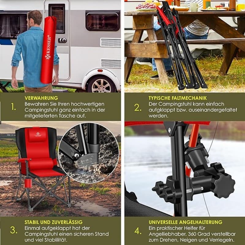 Campingstuhl faltbar bis 160 kg | Angelstuhl Faltstuhl Klappstuhl Anglerstuhl gepolstert mit Armlehn – 3