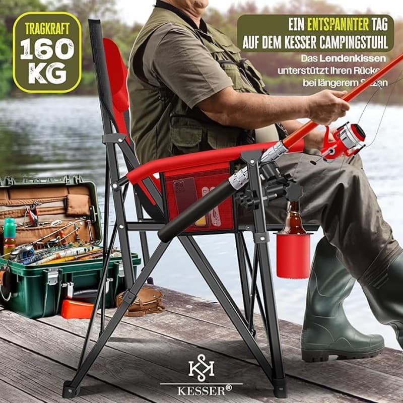 Campingstuhl faltbar bis 160 kg | Angelstuhl Faltstuhl Klappstuhl Anglerstuhl gepolstert mit Armlehn – 4