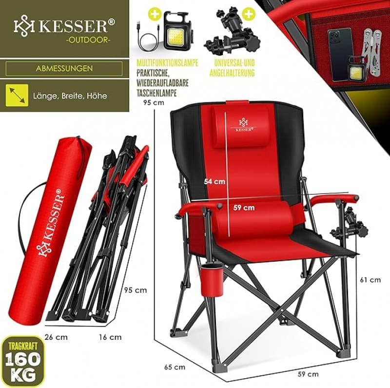 Campingstuhl faltbar bis 160 kg | Angelstuhl Faltstuhl Klappstuhl Anglerstuhl gepolstert mit Armlehn – 5