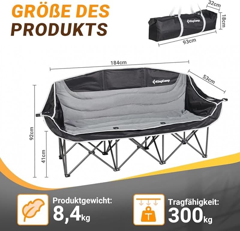 Campingstuhl 3er faltbar Camping Stuhl XXL für Erwachsene mit Becherhalter und Armlehne Übergröße kl – 2