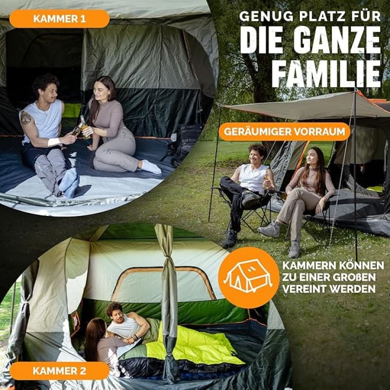 Familienzelt Hauszelt für 4 – 6 Personen mit Vorzelt Großzelt wasserdicht mit Stehhöhe Campingzelt Z – 5