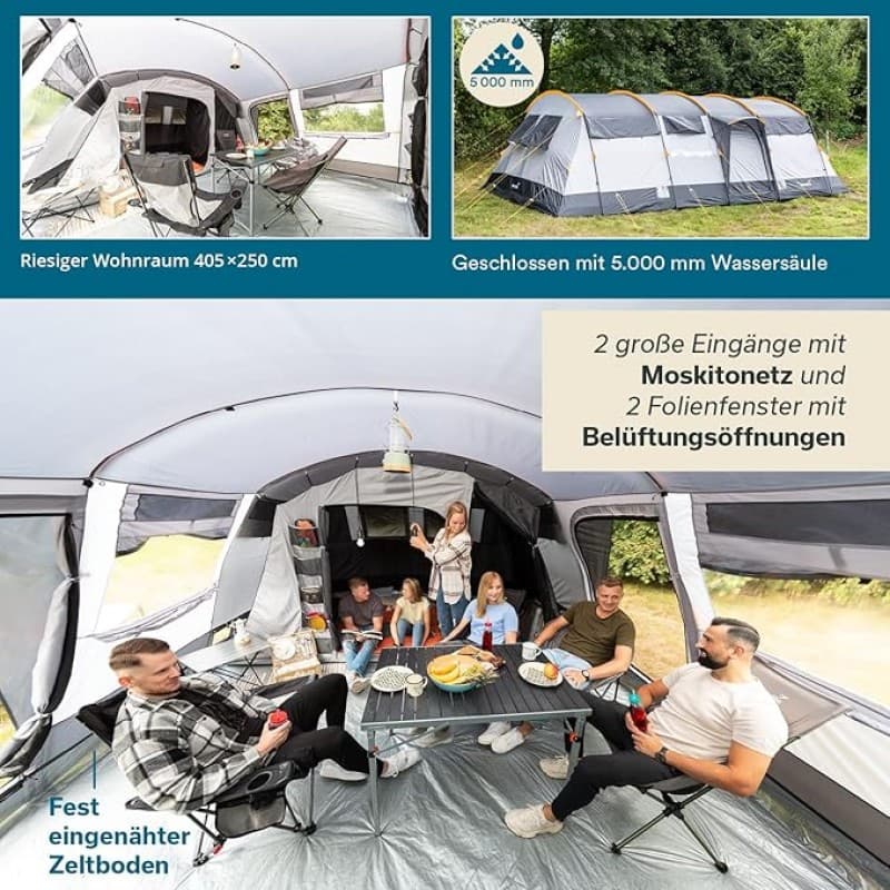 Tunnelzelt Familienzelt Hauszelt 28 qm für 12 Personen Großzelt mit 2 Schlafkabinen mit eingenähtem – 3