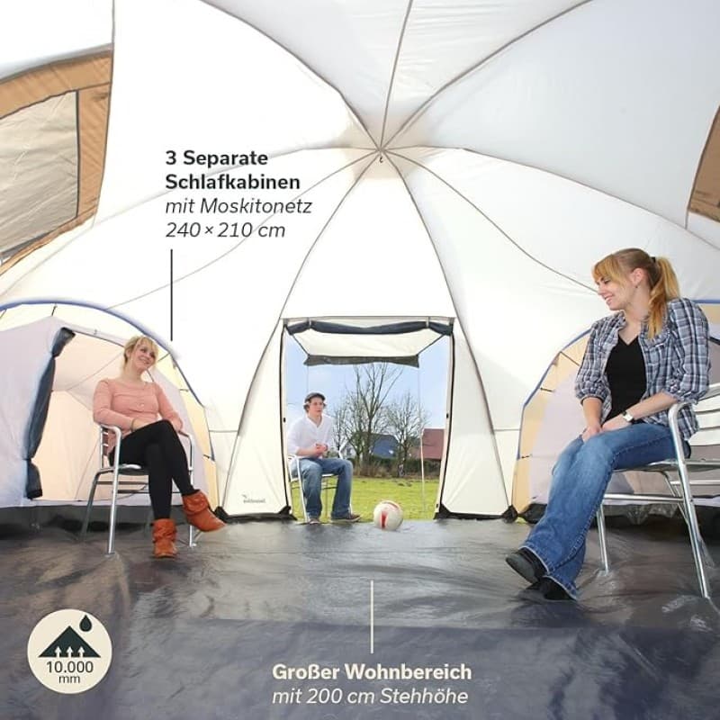 Kuppelzelt für 9-12 Personen | Campingzelt 3 Schlafkabinen 200 cm Stehhöhe 5000 mm Wassersäule Famil – 3