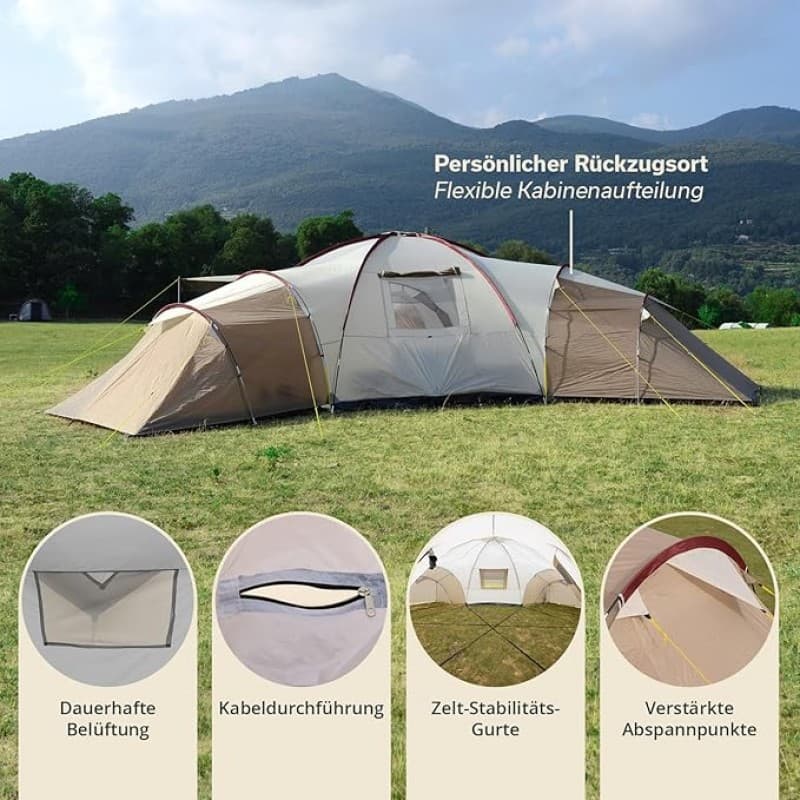 Kuppelzelt für 9-12 Personen | Campingzelt 3 Schlafkabinen 200 cm Stehhöhe 5000 mm Wassersäule Famil – 4