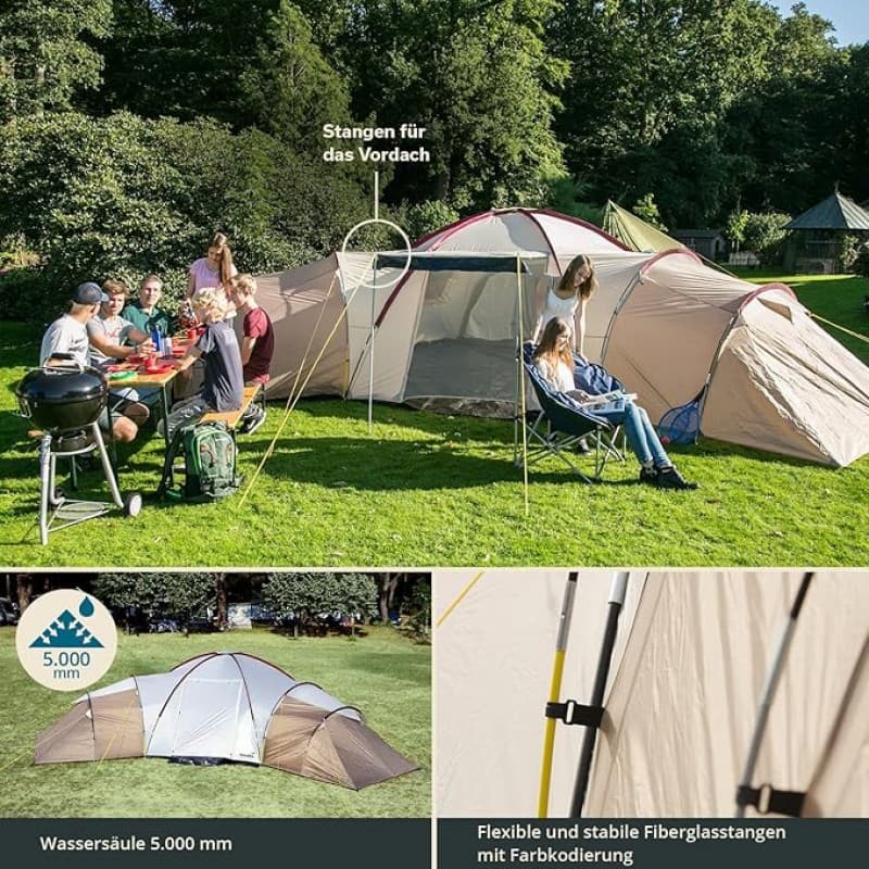 Kuppelzelt für 9-12 Personen | Campingzelt 3 Schlafkabinen 200 cm Stehhöhe 5000 mm Wassersäule Famil – 5