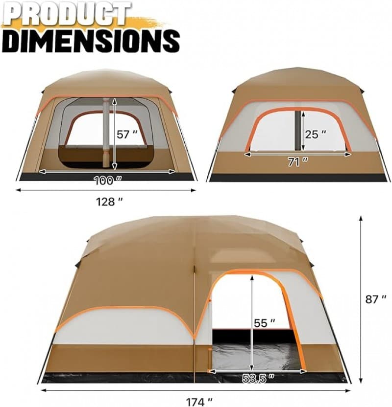 Riesenzelt Campingzelt für 5–8 Personen extragroß tragbar wasserdicht winddicht 1 Wohnzimmer 2 Schl – 3