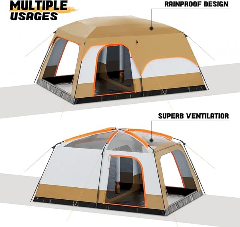 Riesenzelt Campingzelt für 5–8 Personen extragroß tragbar wasserdicht winddicht 1 Wohnzimmer 2 Schl – 4