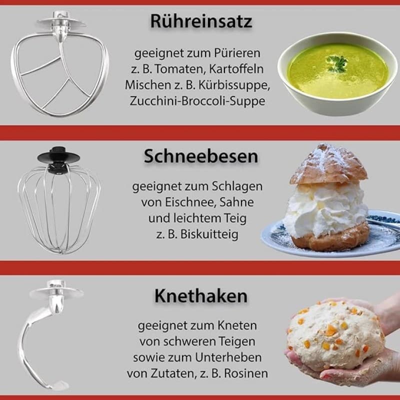 Küchenmaschine Küchenmixer Küchengerät Fleischwolf aus Edelstahl 7 Liter Zubehör für Teig und Cremes – 3