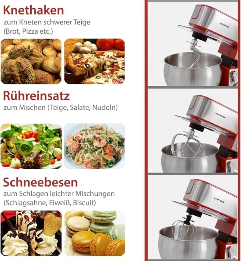 Küchenmaschine Küchenmixer Küchengerät Fleischwolf aus Edelstahl 7 Liter Zubehör für Teig und Cremes – 5