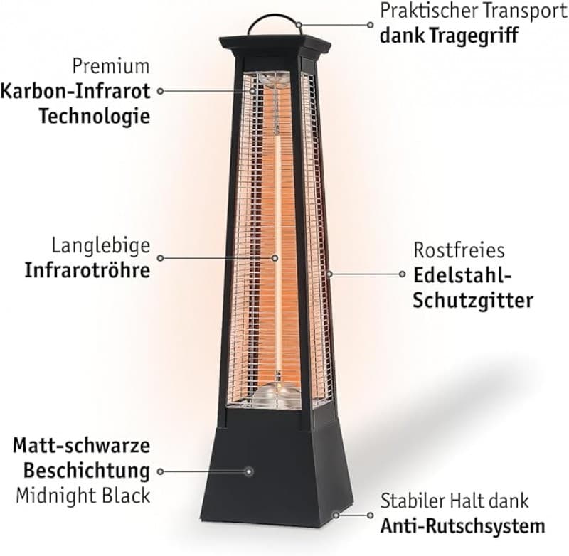 Heizstrahler Infrarot Terrassenheizung innen + außen optischer Blickfang 2000 W – Flammenoptik Strom – 2