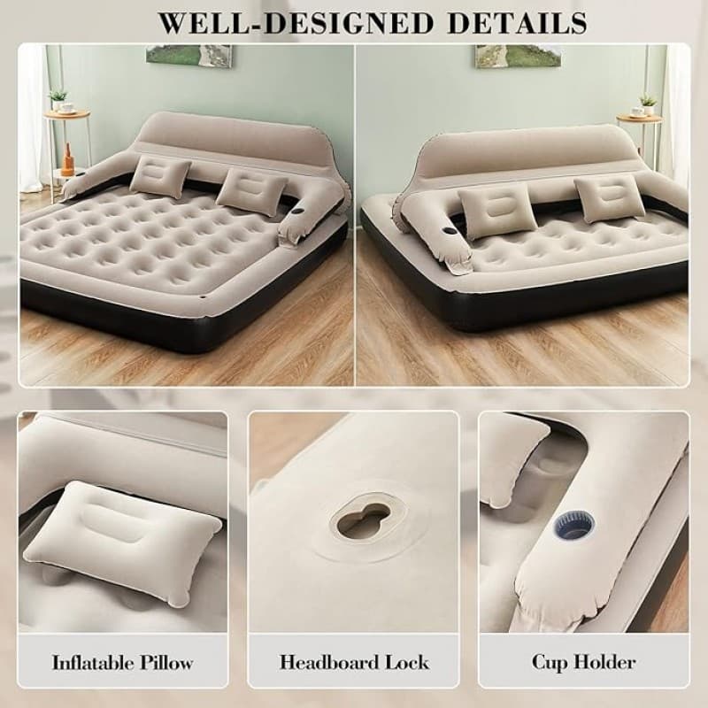 Doppelluftmatratze Luftmatratze Schlafsofa mit Kopfteil und Kissen aufblasbares Bett Übernachtung im – 3