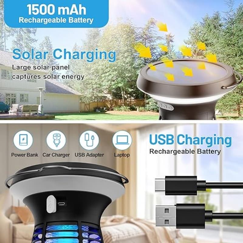 Nachtleuchte mit Elektrischem Insektenvernichter Mückenfalle UV-Mückenlampe Solar 3-in-1 wiederaufla – 3