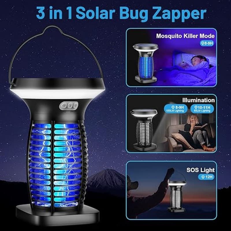 Nachtleuchte mit Elektrischem Insektenvernichter Mückenfalle UV-Mückenlampe Solar 3-in-1 wiederaufla – 5