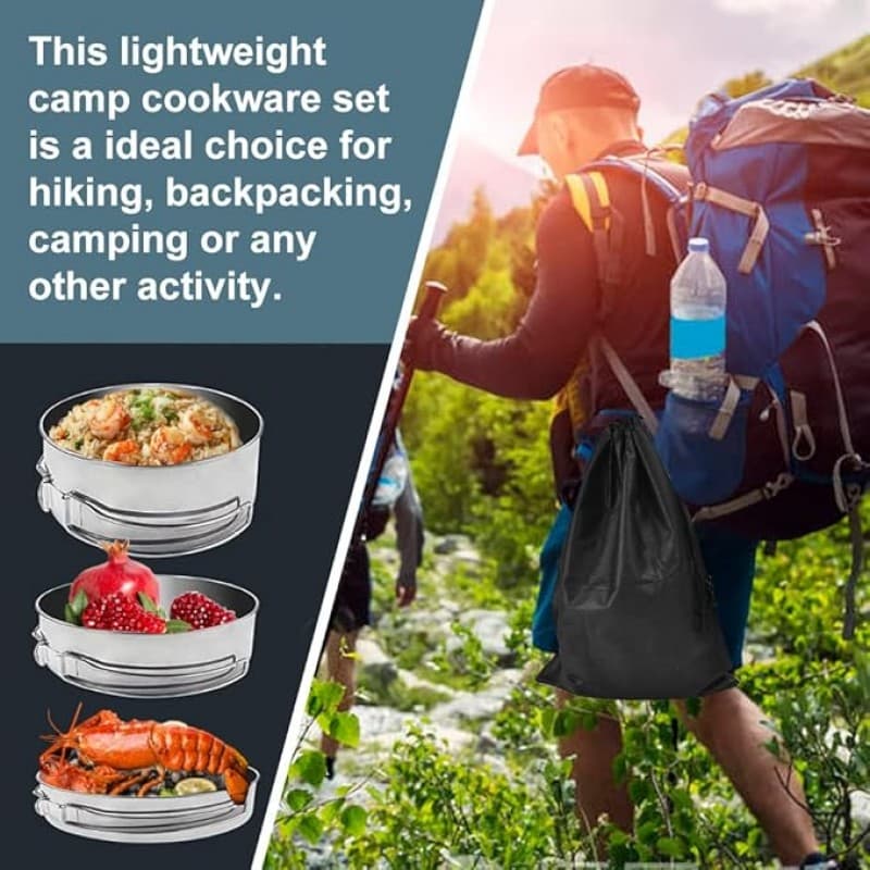 Kochgeschirr Camping Kochtopf Kochset 4er Set Edelstahl Outdoortopf Camping Outdoortopfset für Wande – 3