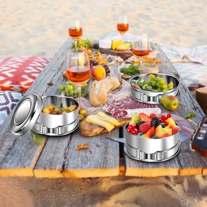 Kochgeschirr Camping Kochtopf Kochset 4er Set Edelstahl Outdoortopf Camping Outdoortopfset für Wande – 4