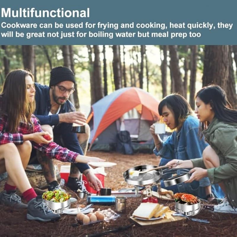 Kochgeschirr Camping Kochtopf Kochset 4er Set Edelstahl Outdoortopf Camping Outdoortopfset für Wande – 5