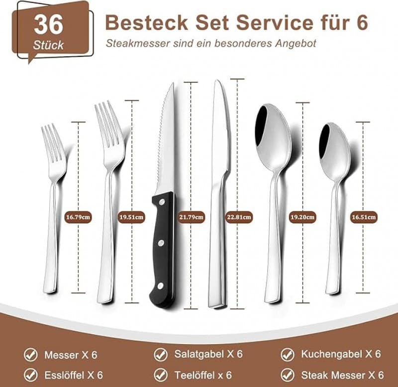 Essbesteck Küchenbesteck Küchenset Campingbesteck 36 teilig Edelstahl in Bestecktasche – 2
