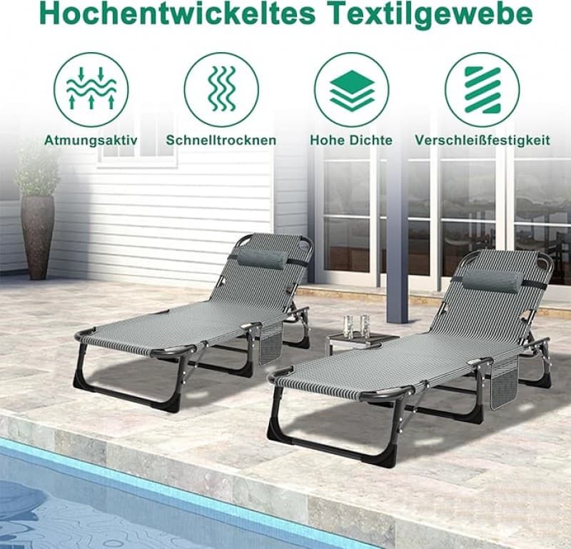 Zeltbett Sonnenliege Zeltliege 200kg belastbar Balkon/Garten klappbar mit Auflage Seitentasche Kopfs – 2