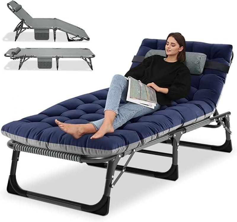 Zeltbett Sonnenliege klappbar Gartenliege 68 cm Breite 200 kg belastbar mit Matratze und Kopfstütze – 2