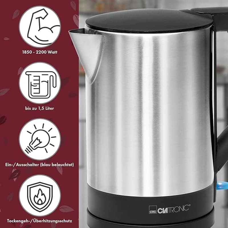 Camping Wasserkocher verdecktes Heizelement Abschaltautomatik Basisstation mit Kabelaufwicklung 1,5 – 2