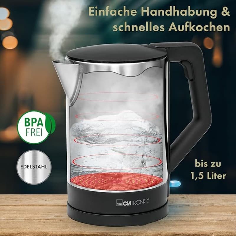 Camping Wasserkocher verdecktes Heizelement Abschaltautomatik Basisstation mit Kabelaufwicklung 1,5 – 3