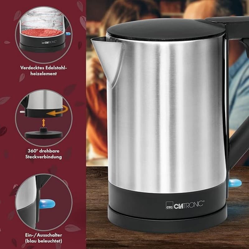 Camping Wasserkocher verdecktes Heizelement Abschaltautomatik Basisstation mit Kabelaufwicklung 1,5 – 4