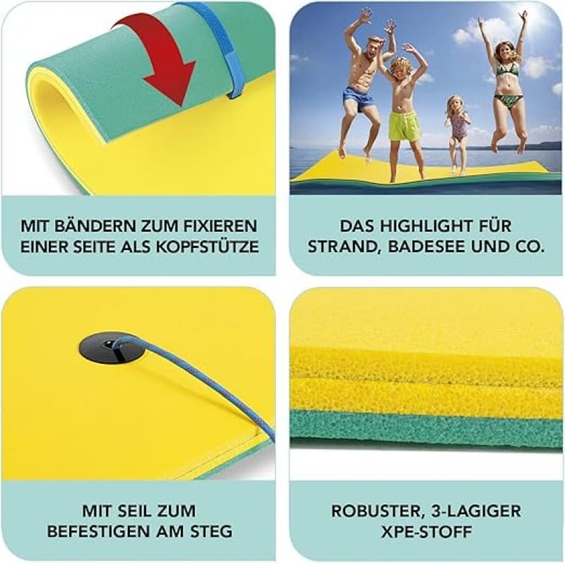 Schwimmmatte Wassermatte Strandmatte XXL 270 x 180 cm ohne aufblasen für auf oder an dem Wasser | be – 3